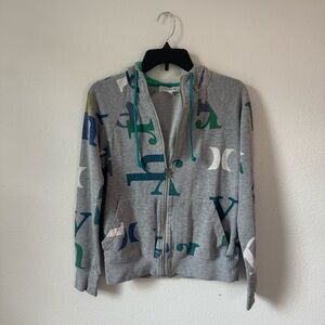 Vintage Hurley Gray Multicolor Zip-Up Hoodie
